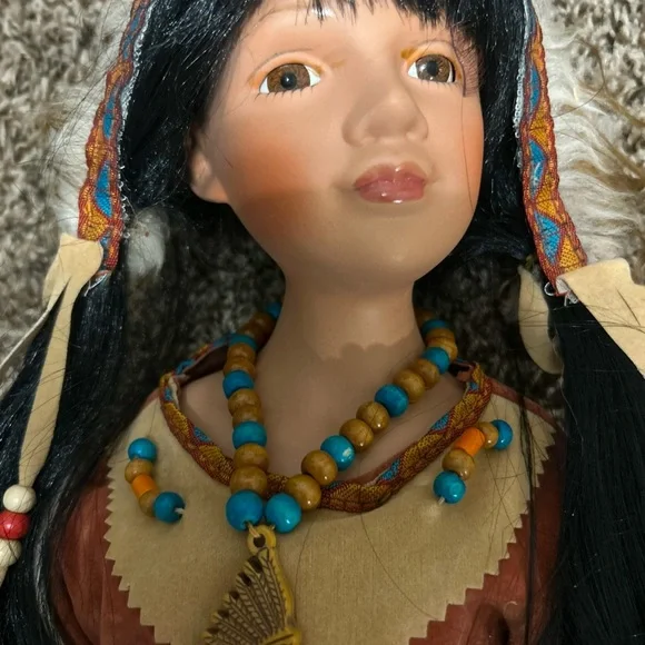 Native American-Inspired Doll with Brown and Yellow Accents - Picture 2 of 4